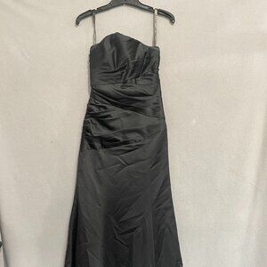 Alfred Angelo Black Strapless Formal Gown Ruched Bodice Lace-Up Back 2-4